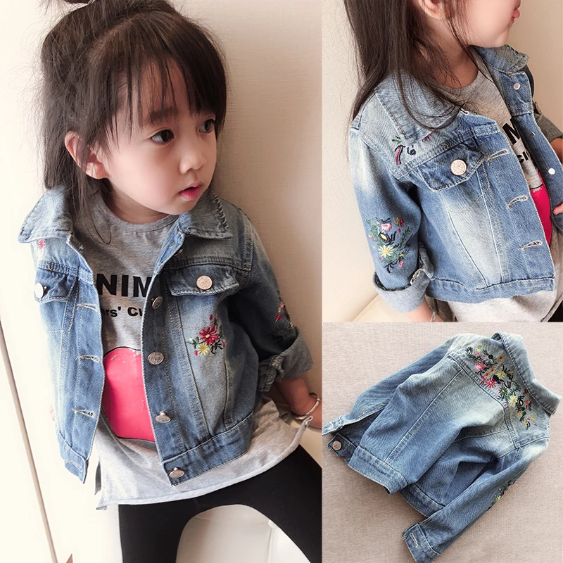 Girls Jackets Embroidery Printing Denim Jacket Coat For Kids Leisure Coats Child Clothes | Детская одежда и обувь