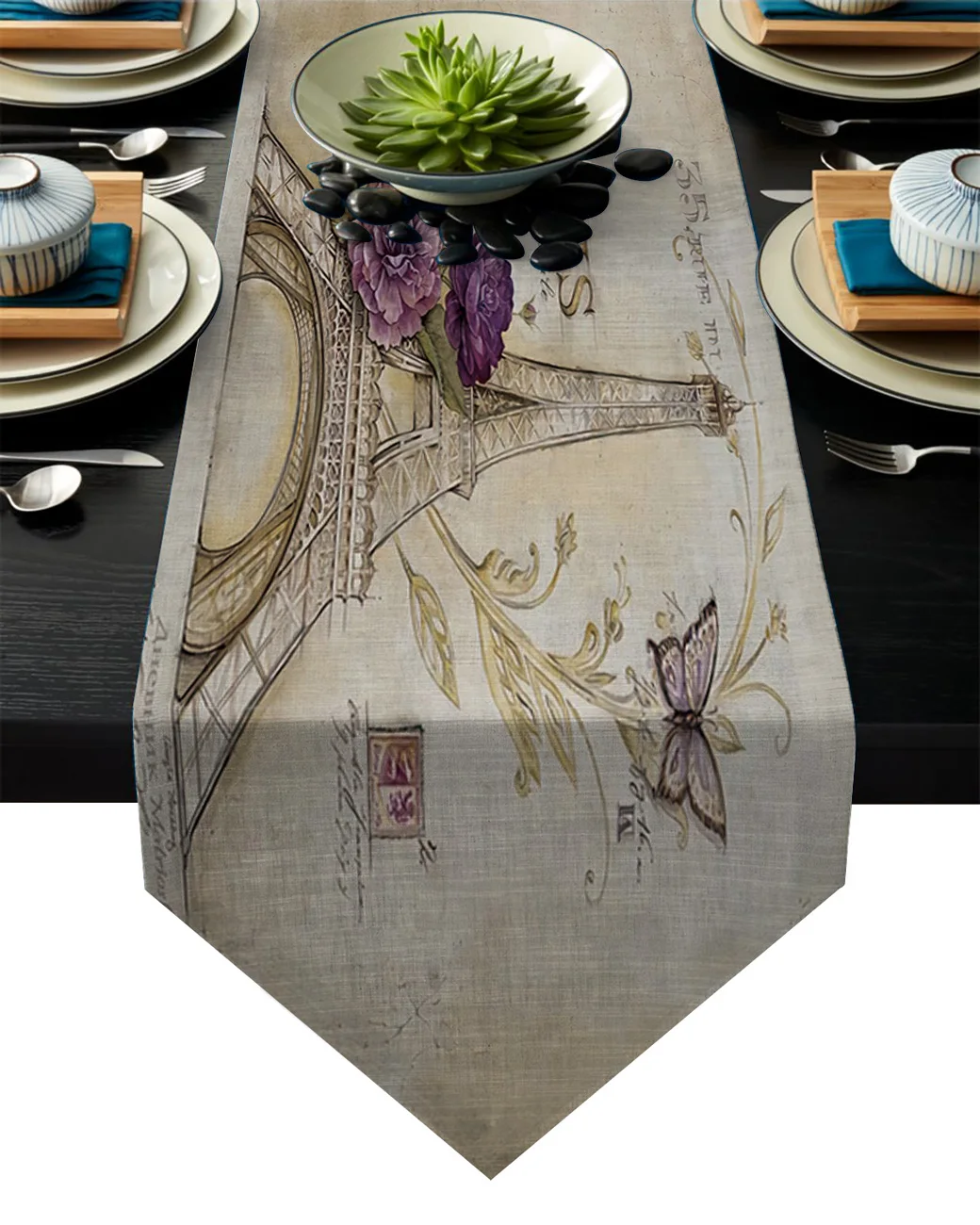 Vintage Paris Tower Butterfly Table Runner Flag Home Party Decorative Tablecloth Runners for Wedding | Дом и сад