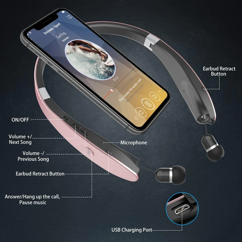 Folding Bluetooth Headset Sports Waterproof Neck Hanging Headphone with Retractable Earphones Noise Reduction Stereo Headphones|Наушники и