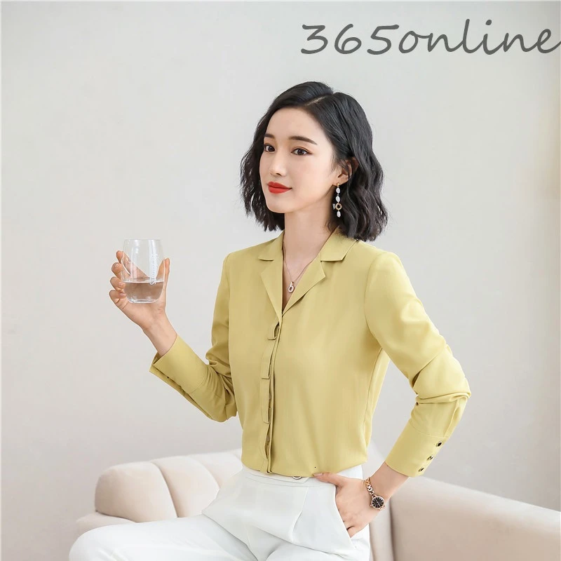 Женская офисная блузка с длинным рукавом модная Повседневная Блузка желтого