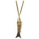 Массивное ожерелье для мужчин и женщин, винтажное классическое металлическое ожерелье с кулоном в виде рыбы с шарнирным кулоном золотистого цвета