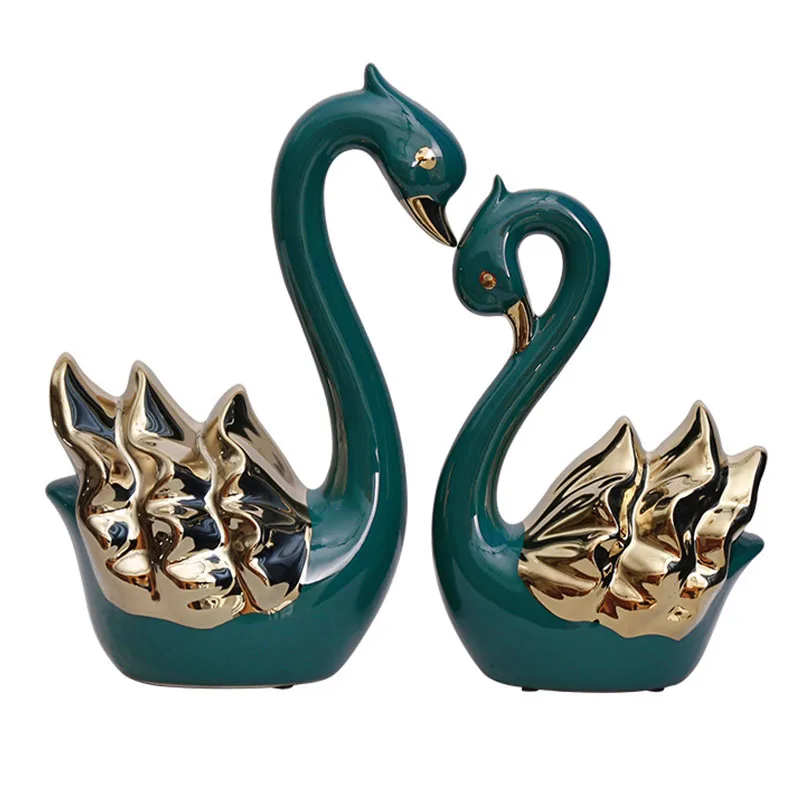 Европейская статуя лебедя из голубого золота креативная Керамическая