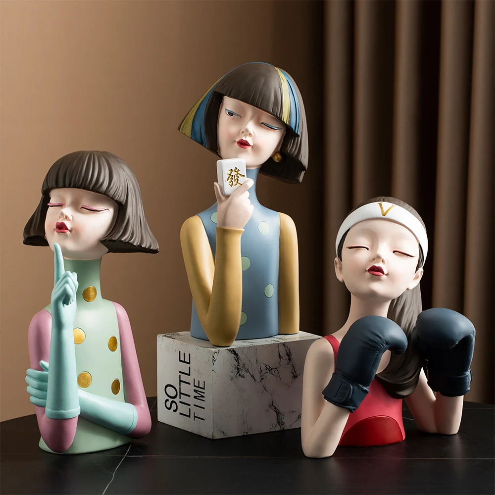 

Nordic Resin Fashion Girl Sculpture Character Model Modern Home Decor Figurine Miniature Living Room Bedroom Ornaments Gift