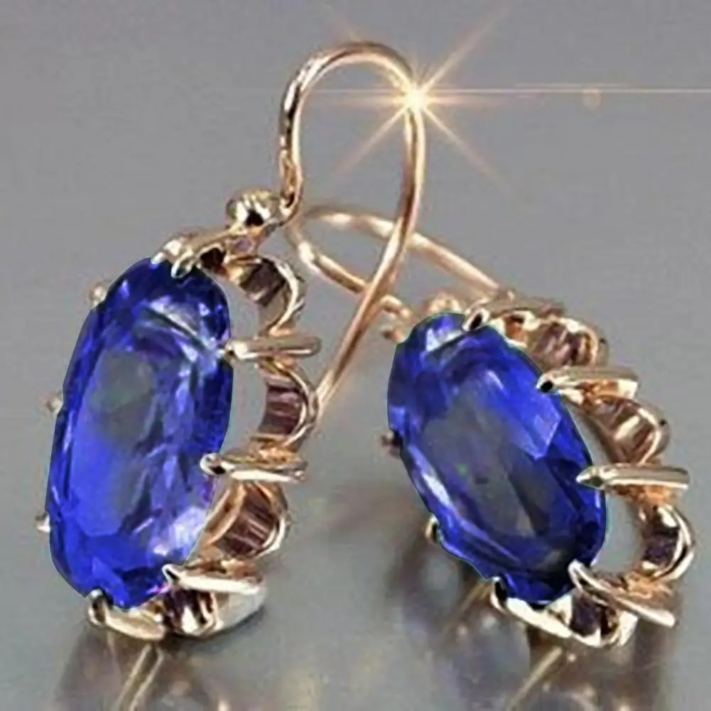 

1 Pair Fashion Piercing Earrings Oval Faux Diamond Inlaid Decor Hook Drop Earrings for Daily Life Dangle Earrings