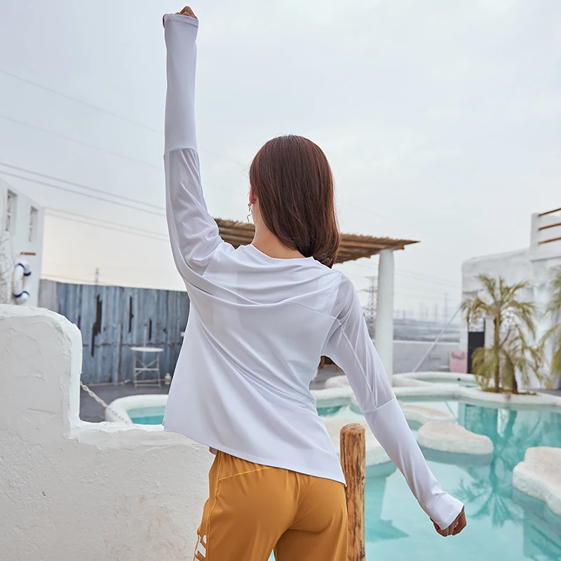 Дышащая Спортивная одежда для фитнеса женская футболка свободный спортивный
