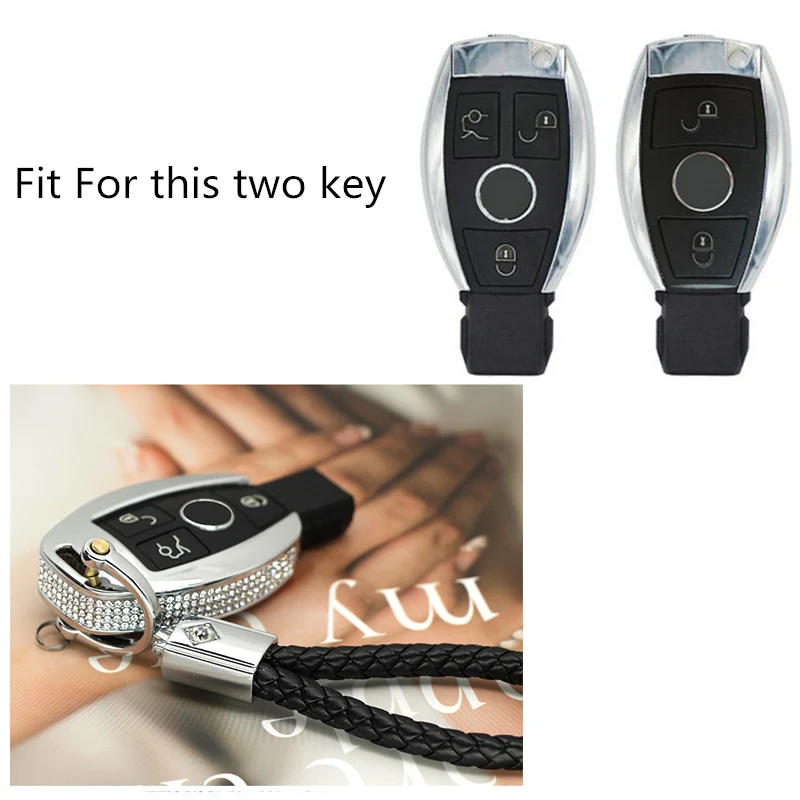 Алмазный Серебряный цинковый сплав кожаный чехол для автомобильного ключа Mercedes