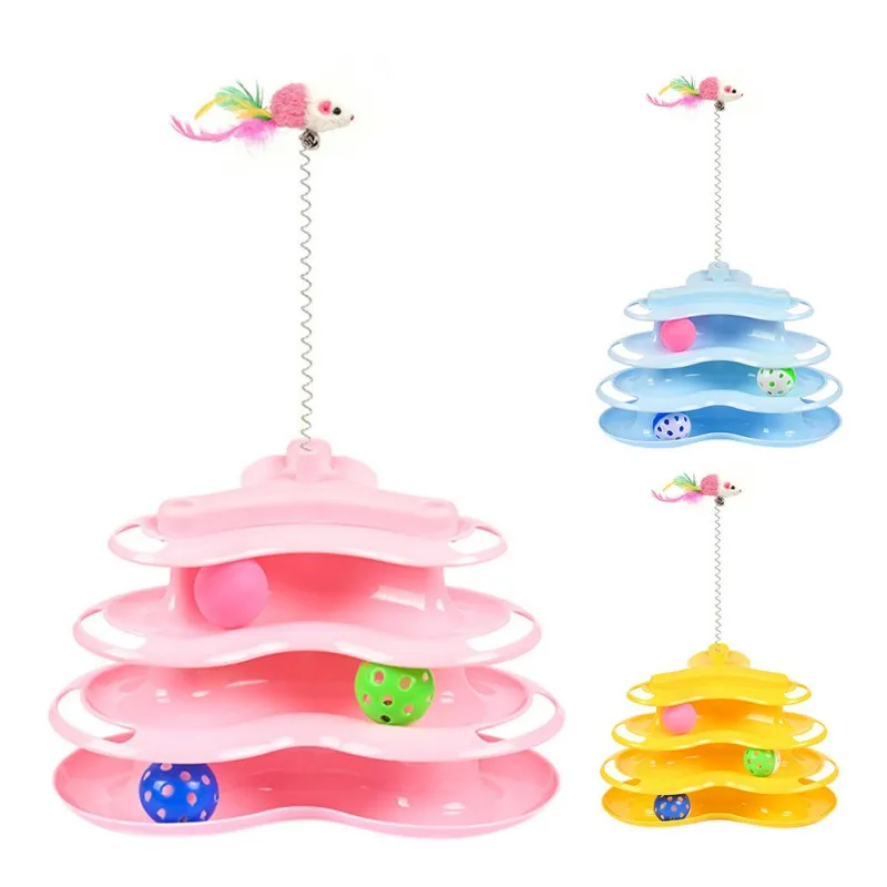 

Three Levels Pet Cat Toy Tower Tracks Disc Cat Intelligence Amusement Triple Pay Disc Tease Cat Toys Ball Training Plate
