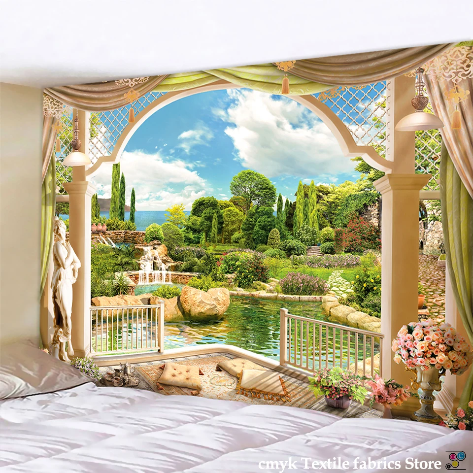 Коридор, пейзаж, настенная подвеска, Фотофон, морской пляж, ткань, пляжный коврик, цветок, фотография