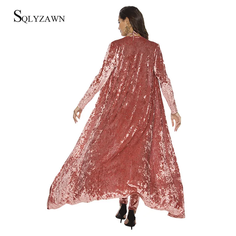 Сексуальный Бархатный комплект из 3 предметов винтажный велюровый длинный