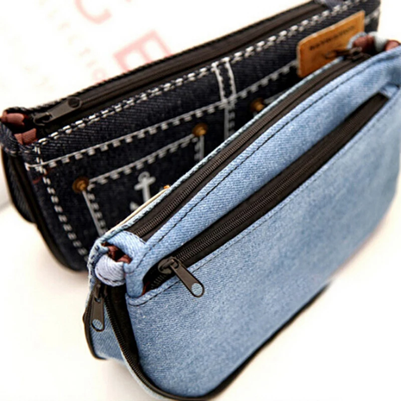 Джинсовая синяя женская косметичка Холщовый кошелек из денима дорожная дамская