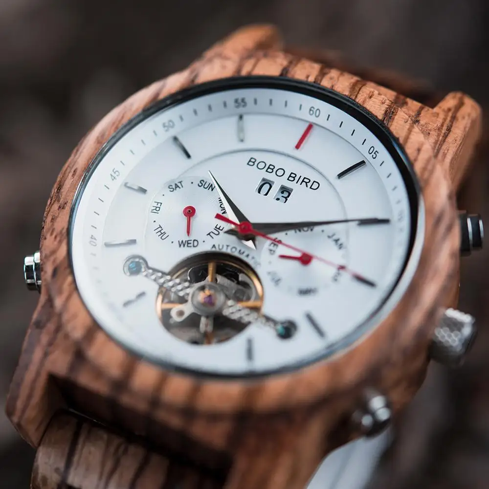 Мужские механические наручные часы BOBO BIRD с деревянной коробкой|Мужские часы| |