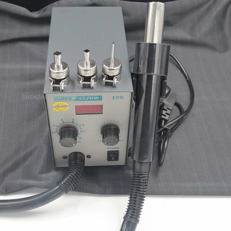 957DW + светодиодный дисплей Регулируемый тепловой фен с винтовым ветром 580 Вт SMD