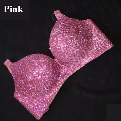 Pink Top GACVGA, Кристальный сетчатый летний женский короткий топ, блестящий топ на бретелях, майка с открытой спиной, сексуальный бюстгальтер, пляжный купальник, женский бюст с цепочкой - Цвет: Pink Top