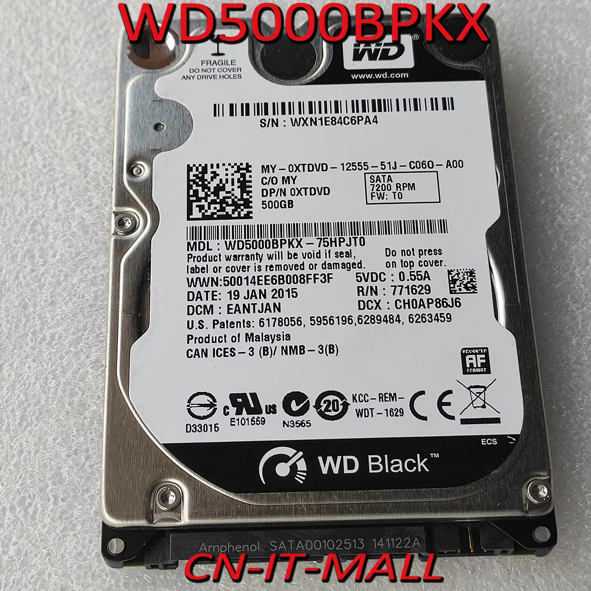 

2.5 WD5000BPKX WD5000BPKT Black 500GB SATA 7200RPM 16MB SATA 2.5" Hard Drive