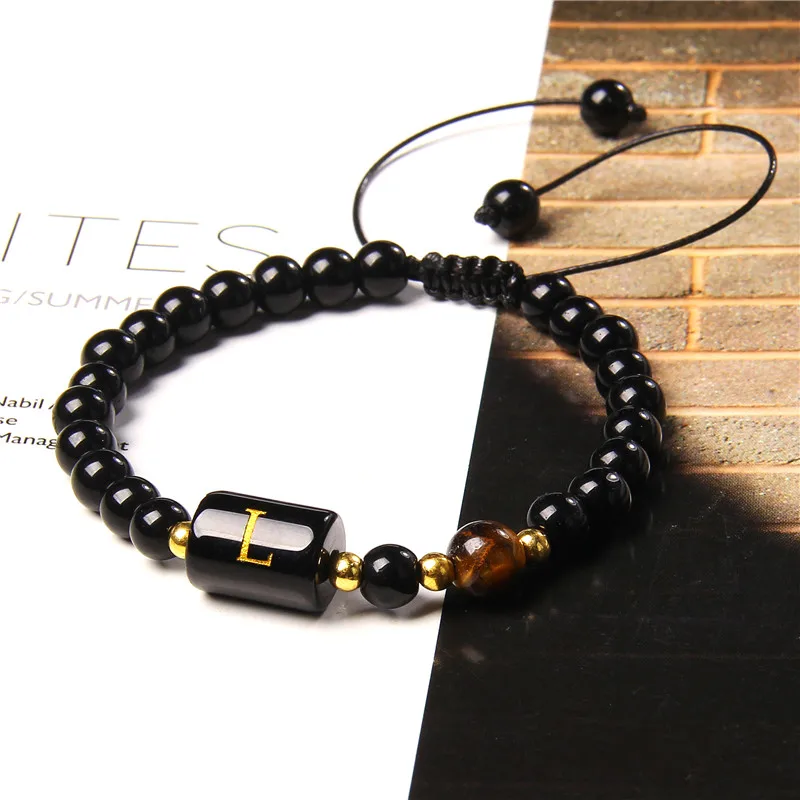 A-Z 26 букв первоначальное название браслет веревочки натуральный тигровый глаз