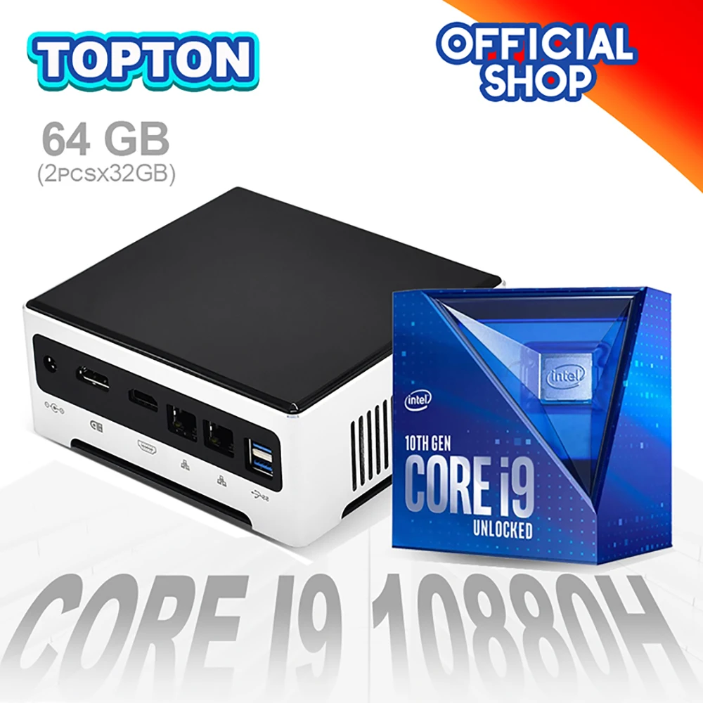 Дешевый 10 го поколения мини ПК Intel Core i9 10880H 9880H 2 * M.2 2280 NVMe Windows Pro игровой настольный