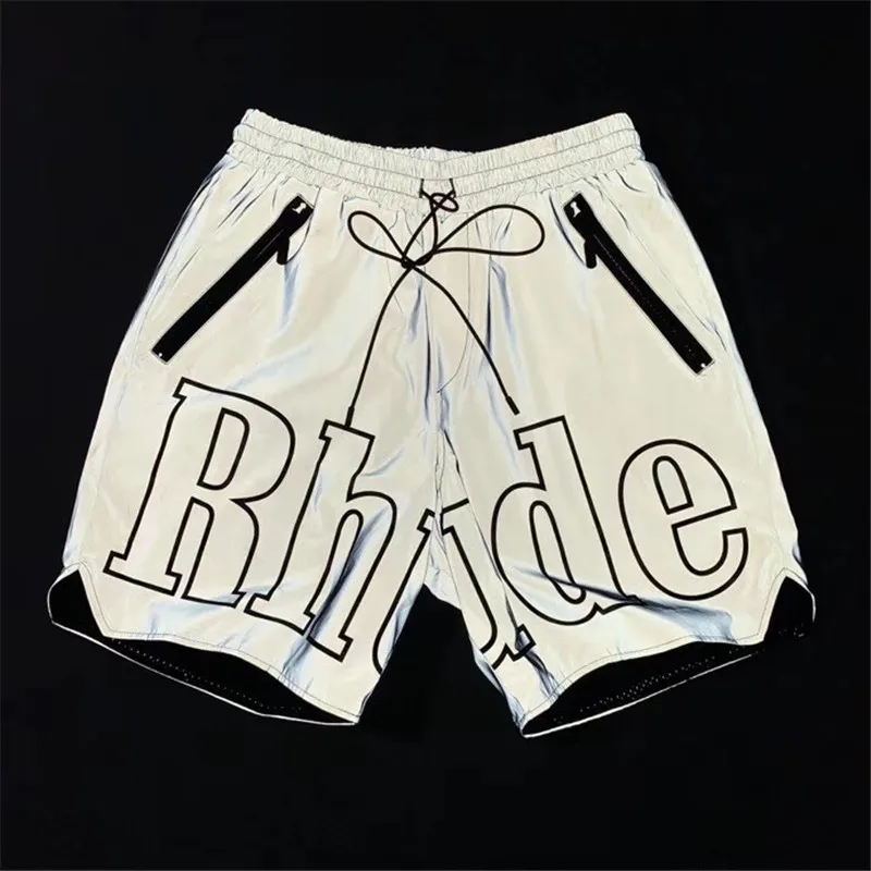 Новинка шорты RHUDE серый цвет для мужчин и женщин отражающий эффект Rhude с