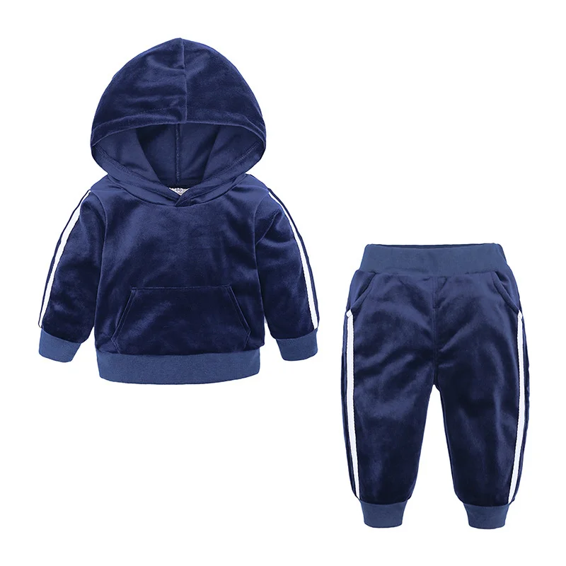 Children Wear Two Piece Hoodies And Pants Suit Warm Solid Leisure Pleuche Soft Boy Girls Sportswear Casual 2021 New