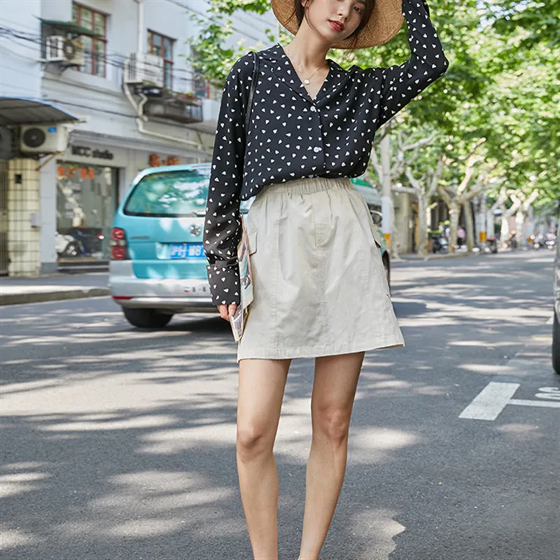 

POUNGDUDU 2021 Summer Cargo Women's Skirts For Women Mini Skirt Cute Kawaii Sweet Female High Waist Harajuku All Match A-Line