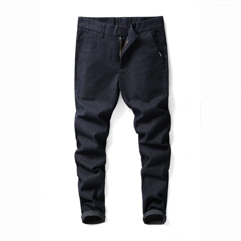 

SHAN BAO Simple solid color comfortable sanding men's slim fit casual pants 2021 spring brand boys pencil pants black blue