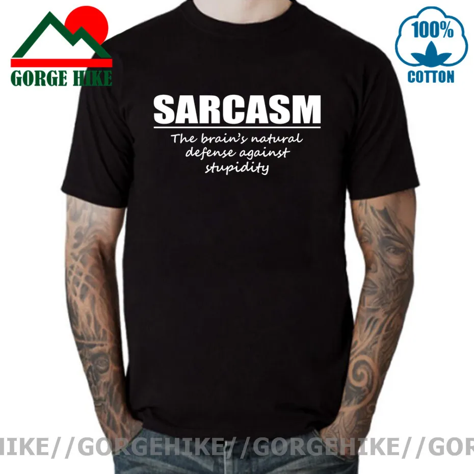 

GorgeHike New Summer Style Sarcasm Brain's Natural Defense Against Stupidity T-shirt Funny man T Shirt Men Short Sleeve Tops Tee