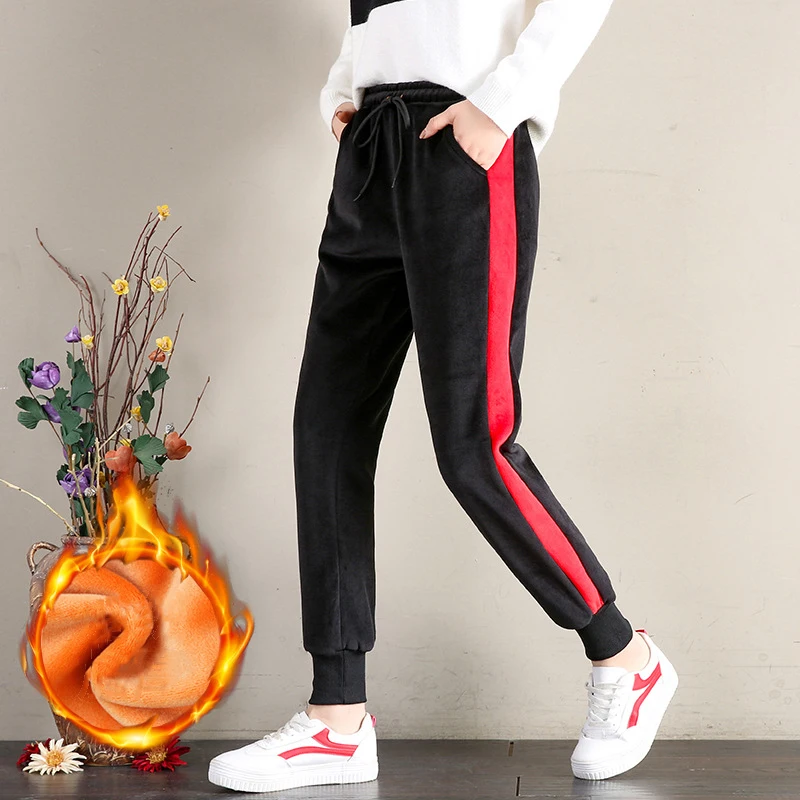 Размера плюс 4Xl из плотного флиса брюки для бега женские хлопковые Осенняя