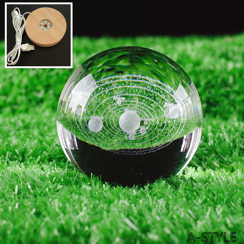 

6CM/8CM Laser Engraving Solar System Sphere 3D Miniature Planet Model Sphere K9 Crystal Glass GlobeJewelry Home Decoration With