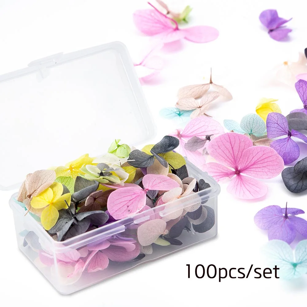 100pcs 100 шт очаровательные сушеные цветы лист украшения для ногтей натуральные Цветочные наклейки в виде листочков горный хрусталь аксессуары для ногтей УФ гель лак маникюр - Цвет: 100pcs