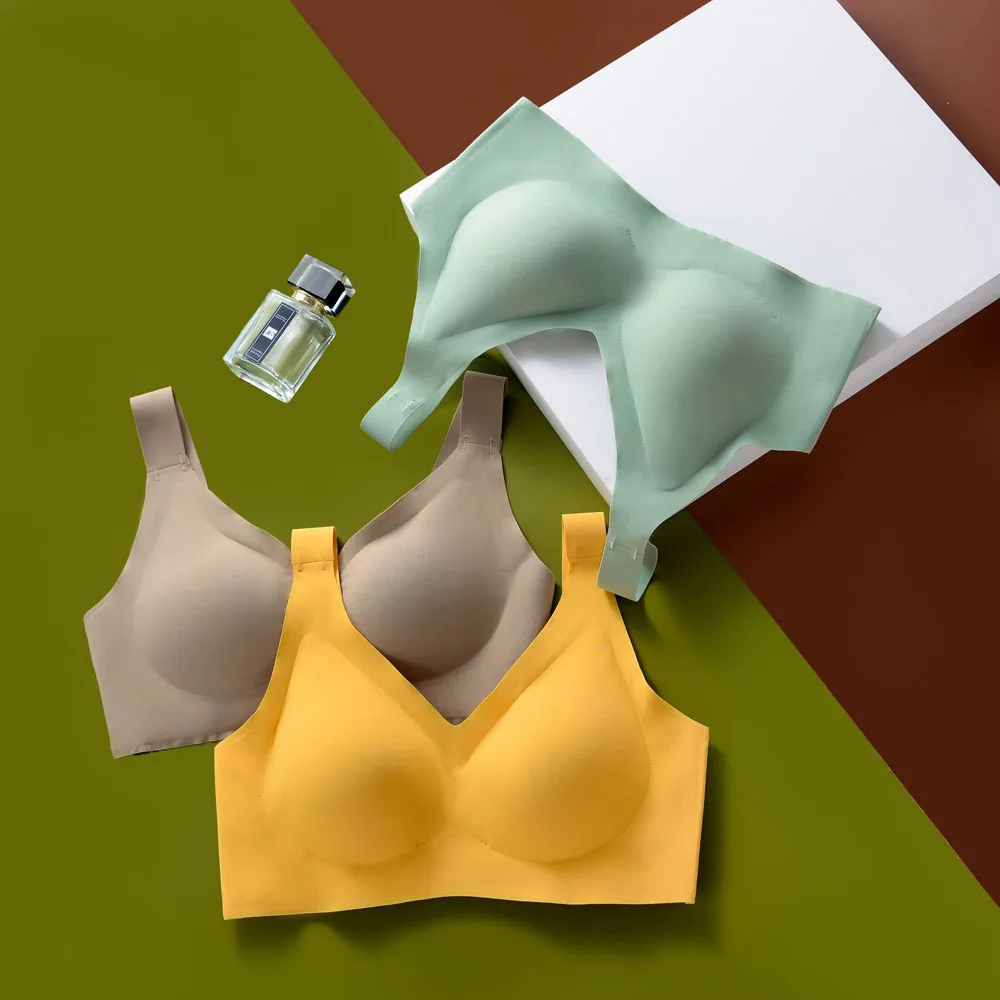 NHKDSASA Women's Support Wire Free Bra Comfort Sexy Push Up Bra Minimizer Candy Color One Piece Seamless Full Coverage Bralette