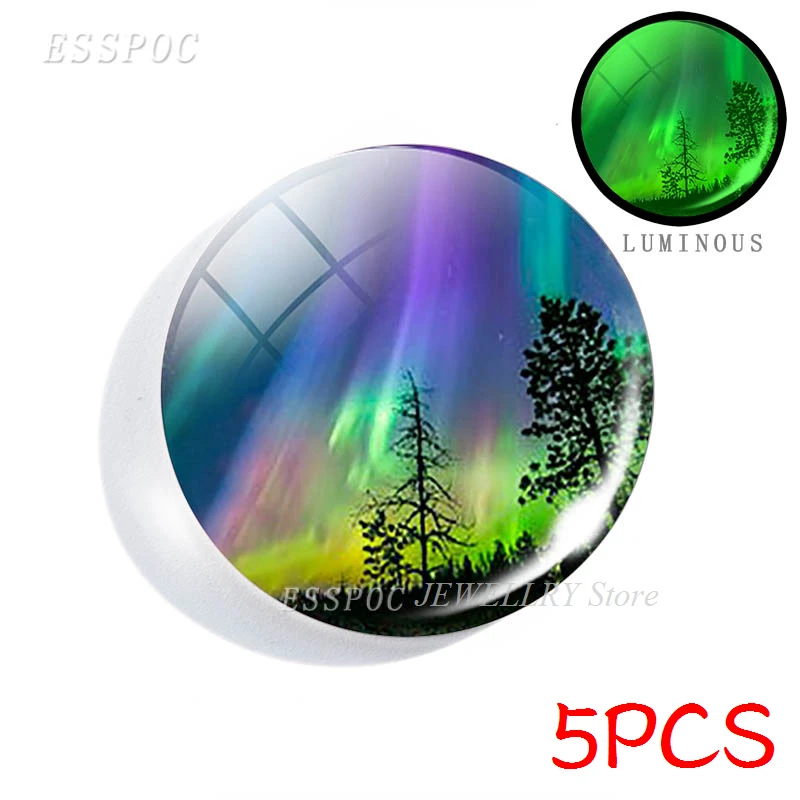 5PCS/SET Northern Lights Photo Round Luminous 25mm Glass Cabochon Handmade Jewelry Glow In The Dark Supply for Pendant Making | Украшения и