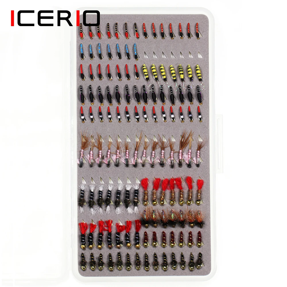 ICERIO 126 шт./компл. принц Nymph Scud Midge мухи завязывающие крючок для ловли форели