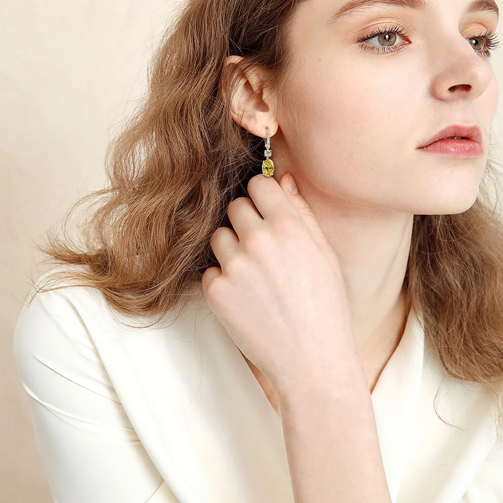 

100% Solid 925 Sterling Silver Simulated Moissanite Diamond 7CT Citrine Gemstone Dangle Drop Earrings For Women Wholesale Gifts