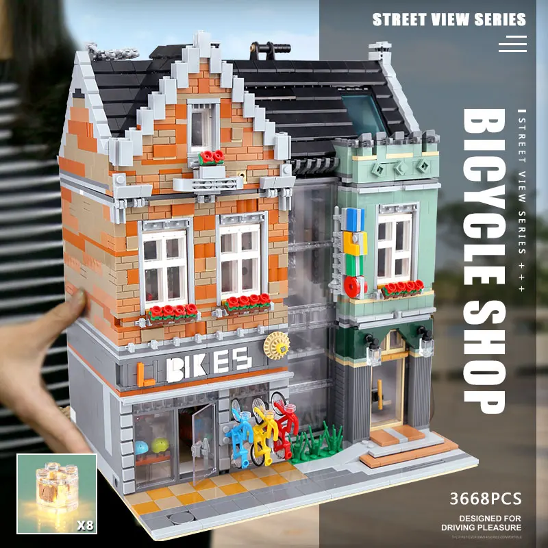 

2021 MOC Streetview Building Blocks Cafe Havana Shining Bike Shop Shoes Store Model Assembly Bricks Kids Christmas Toys Gifts