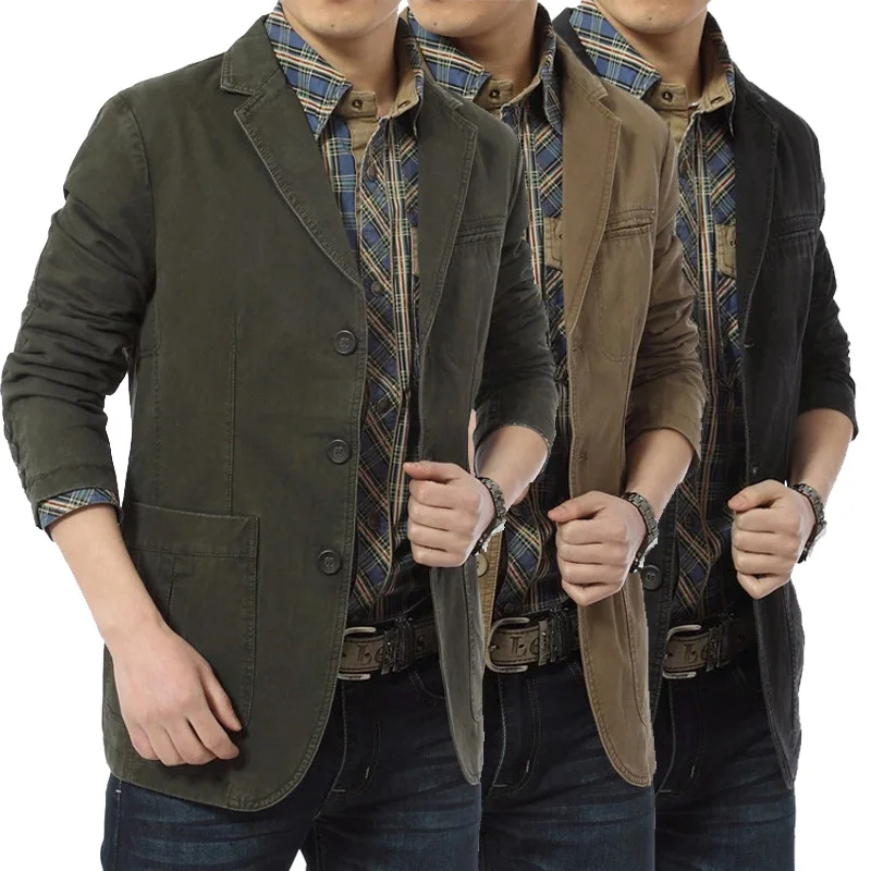 

New Autumn Outdoor Fashion Casual Men Suit Jacket Vintage Khaki Army Green Slim Fit Blazer Plus Size 4XL Men's Cool Jackets