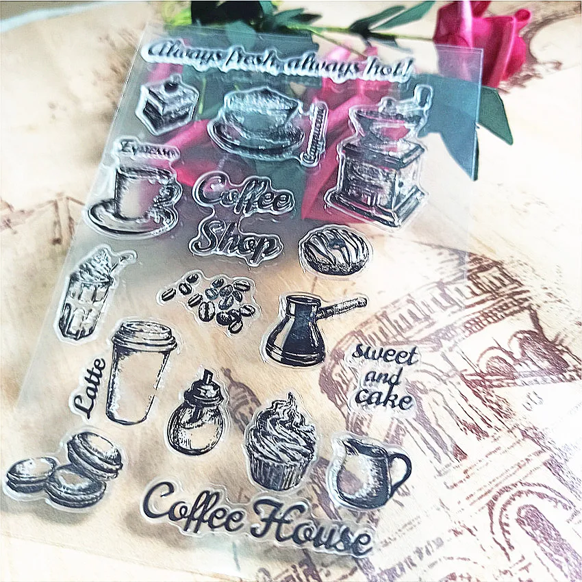 

11*16cm Coffee for dessert Transparent Clear Stamps / Silicone Seals Roller Stamp for DIY scrapbooking photo album/Card Making