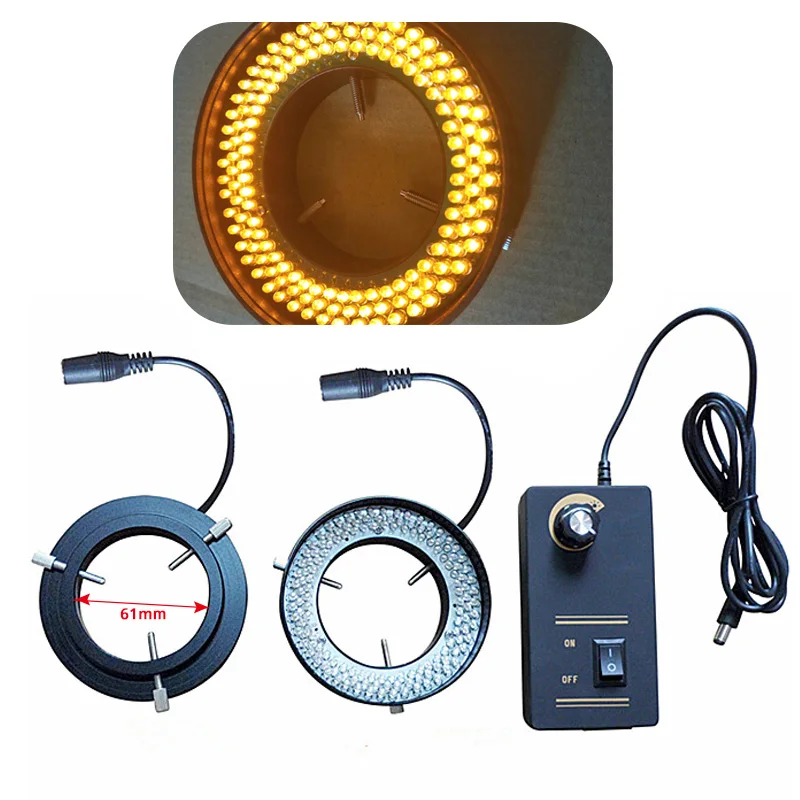 

144 PCS LED Microscope Yellow Ring Light Ring Lamp with Adapter 90V-240V