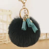 faux fur ball leather tassel key chain women pompom car key ring fashion handbag backpack hairball pendant keychain accessories