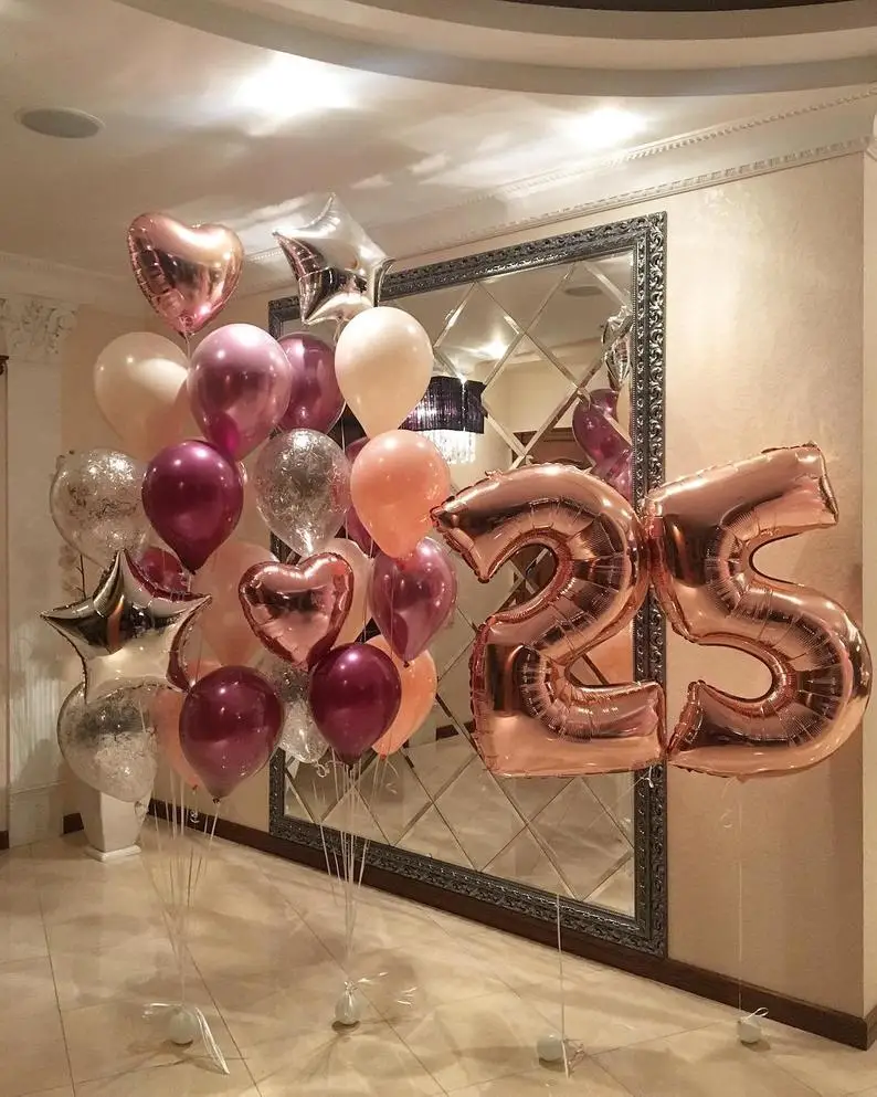 

16pcs 25 years old boy girl birthday decoration 30inch number balloon rose gold pink star foil balloons Adult ceremony party