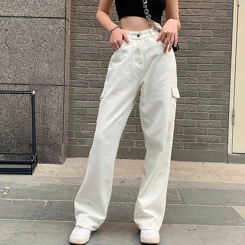 Прямые брюки с широкими штанинами Женская одежда высокой талией Свободные