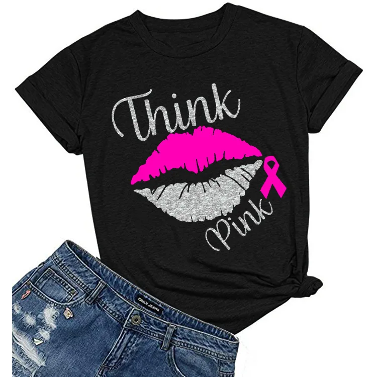 

Женская футболка с принтом в виде губ, с коротким рукавом и круглым вырезом