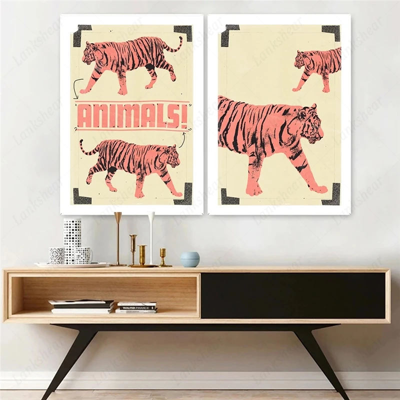 

Pale Yellow Canvas Painting Animal Wall Art Two Tigers Posters and Prints Wall Hd Pictures for Living Room Decoration Home Decor