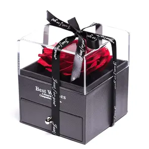 Коробка для ювелирных изделий из акриловой смолы, коробка с неизменными цветами для ожерелья, кольца, Подарочная коробка с красной розой для дня рождения