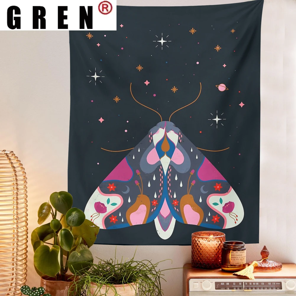 

GREN Moon Butterfly Tapestry Wall Hanging Carpet Beach Towel Background Cloth Blanket Yoga Mats Art Bedroom Dorm Home Decor