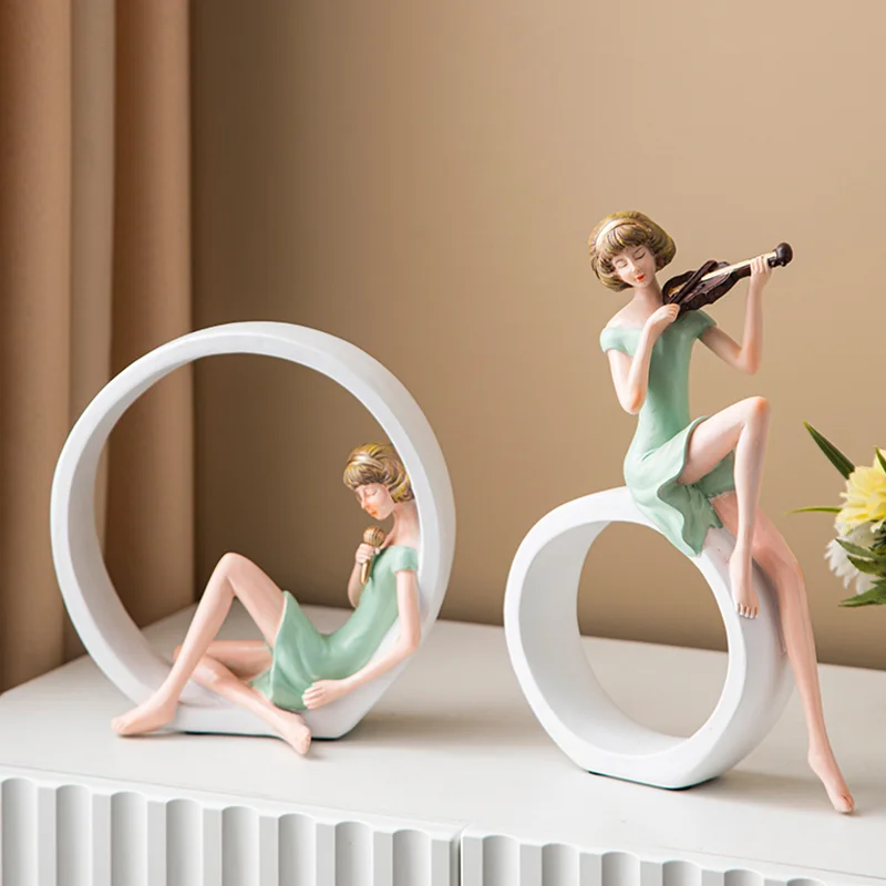 

Violin Girl Figurine Living Room Decoration Cute Miniatures Statue Office Desk Christmas Decoration Craft Nordic Home Decoration