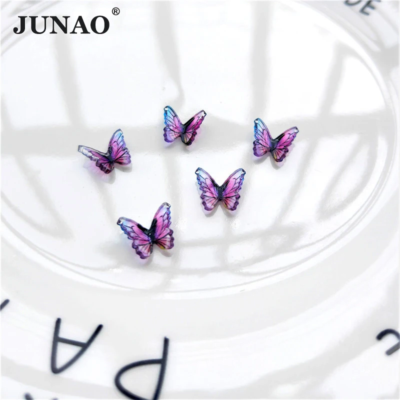 

JUNAO 10Pcs 8*10mm Purple Butterfly Nail Rhinestone Stickers Glue On Crystal Stones Flat Back Resin Strass Nail Art Decoration