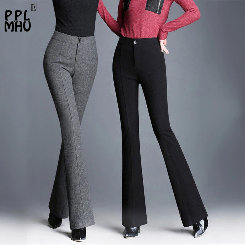 Брюки женские Стрейчевые прямые с высокой талией утепленные штаны микро