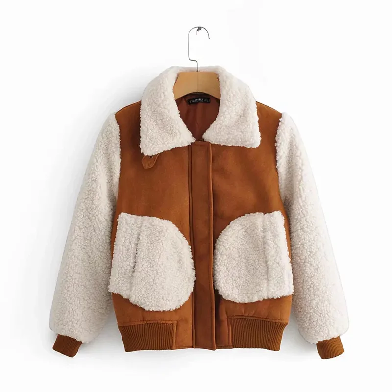 

Autumn and Winter Stitching Contrast Color Lamb Wool Loose Warm Locomotive Jacket Fur Integration Women's Jacket Fashion Casual