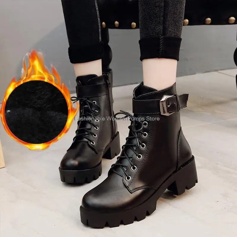 

Осень-зима 2021, женские ботинки на высоком каблуке, ботинки мартинсы с пряжкой, женские ботинки в британском стиле, короткие объемные черные ...