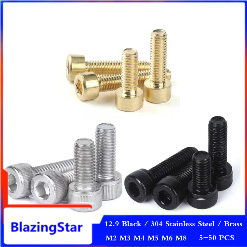 

M2 M3 M4 M5 M6 M8 DIN912 Hex Allen Socket Cap Head Screw 304 Stainless Steel Brass Black Grade 12.9 Metric Diy Furniture Bolts