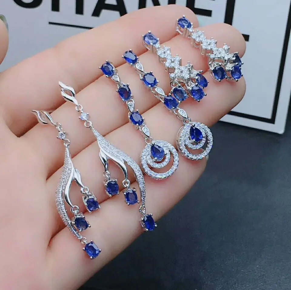 Роскошные серьги-подвески MeiBaPJ из Шри-Ланки с сапфиром и драгоценными камнями